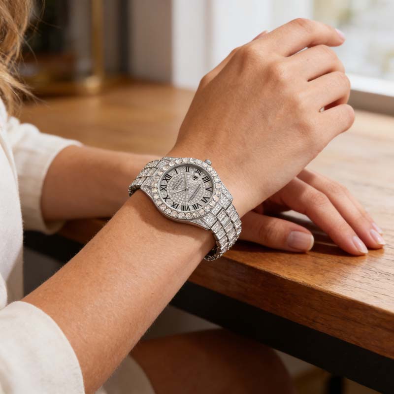 Damen-Quarzuhr Mit Strass-Stahlarmband