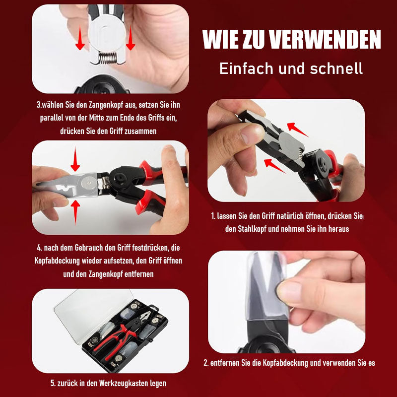 🛠 Fünf-in-Eins Multifunktionale Wechselkopf-Zangenset | Eine Zange, fünf Funktionen – für jede Aufgabe bereit! 💪