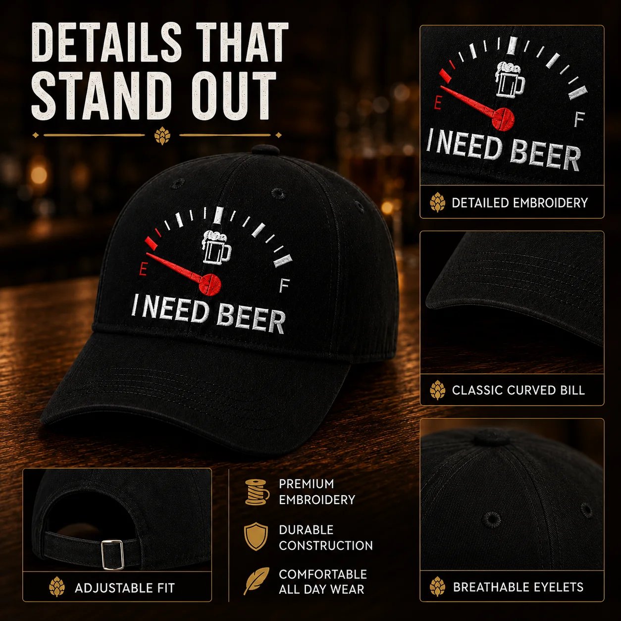 🍺 Baseballkappe mit Stickerei „I NEED BEER“ – Unisex-Gedenkkappe🧢 100 % Baumwolle