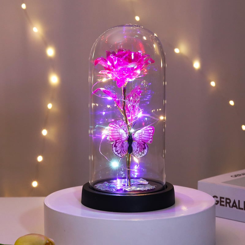 🔥Letzter Tag 50 % Rabatt – 🌹Ewige Schmetterlingsrose in Glasglocke mit LED-Beleuchtung✨