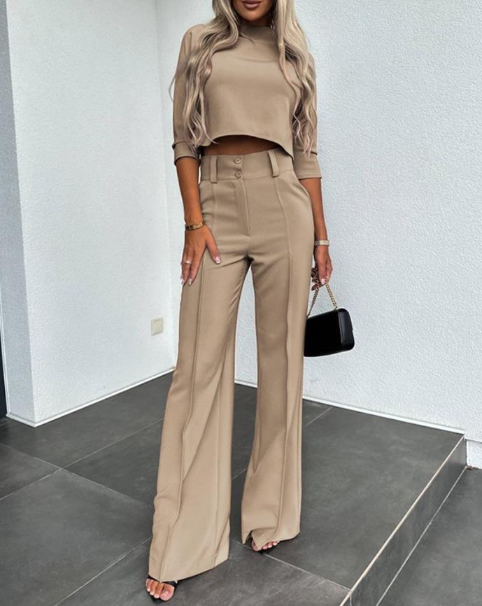 💃LETZTER TAG 50 % RABATT!!✨Elegantes Set aus bauchfreiem Top und Hose mit weitem Bein für Damen