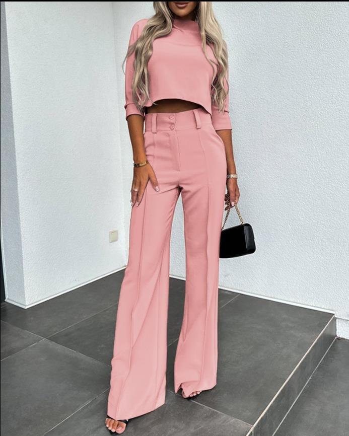 💃LETZTER TAG 50 % RABATT!!✨Elegantes Set aus bauchfreiem Top und Hose mit weitem Bein für Damen