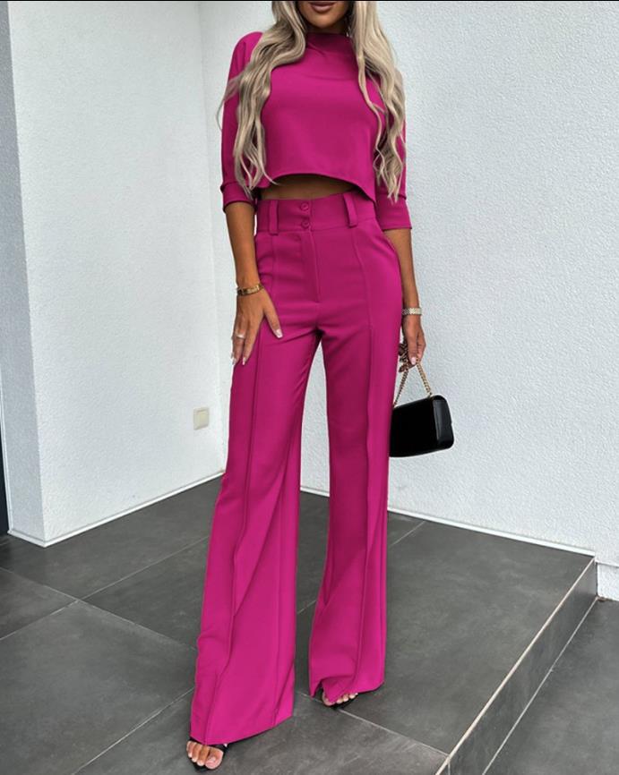 💃LETZTER TAG 50 % RABATT!!✨Elegantes Set aus bauchfreiem Top und Hose mit weitem Bein für Damen