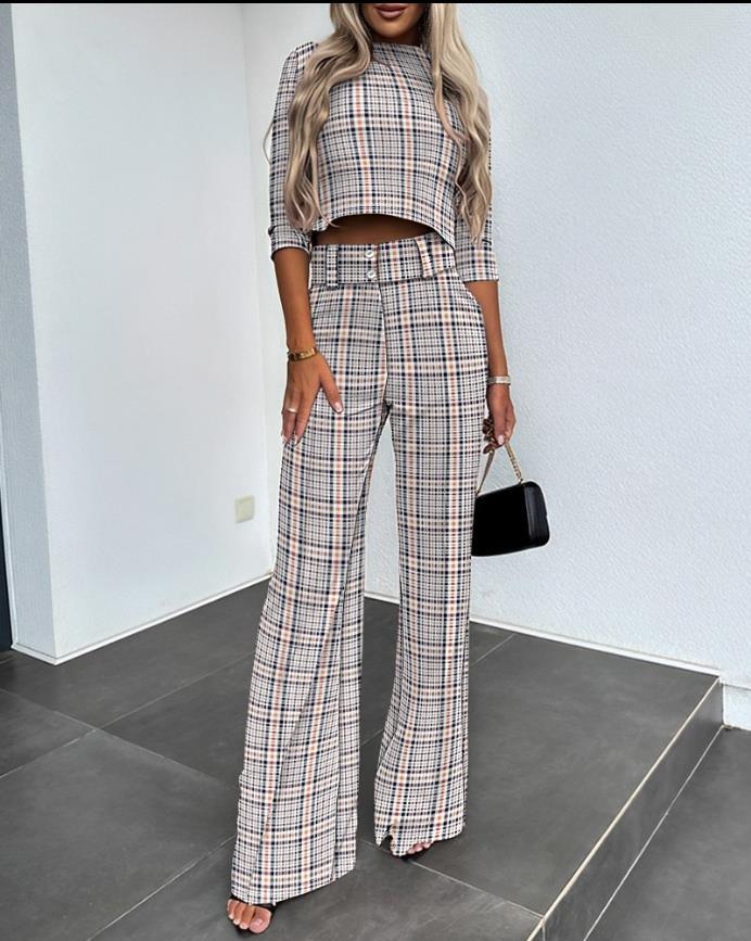 💃LETZTER TAG 50 % RABATT!!✨Elegantes Set aus bauchfreiem Top und Hose mit weitem Bein für Damen