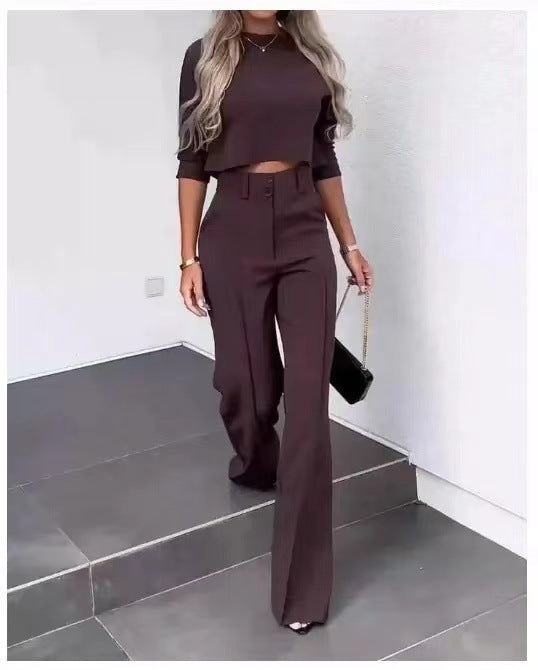💃LETZTER TAG 50 % RABATT!!✨Elegantes Set aus bauchfreiem Top und Hose mit weitem Bein für Damen