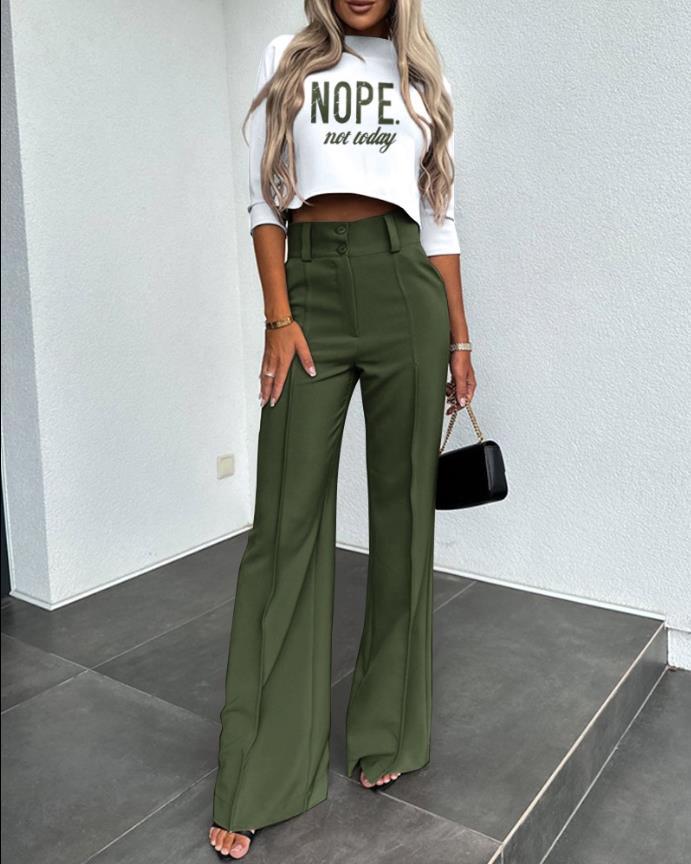 💃LETZTER TAG 50 % RABATT!!✨Elegantes Set aus bauchfreiem Top und Hose mit weitem Bein für Damen