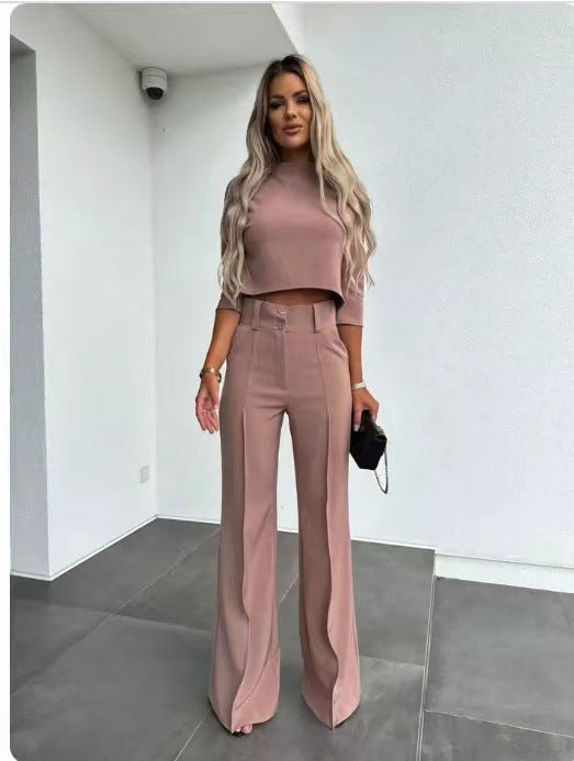 💃LETZTER TAG 50 % RABATT!!✨Elegantes Set aus bauchfreiem Top und Hose mit weitem Bein für Damen