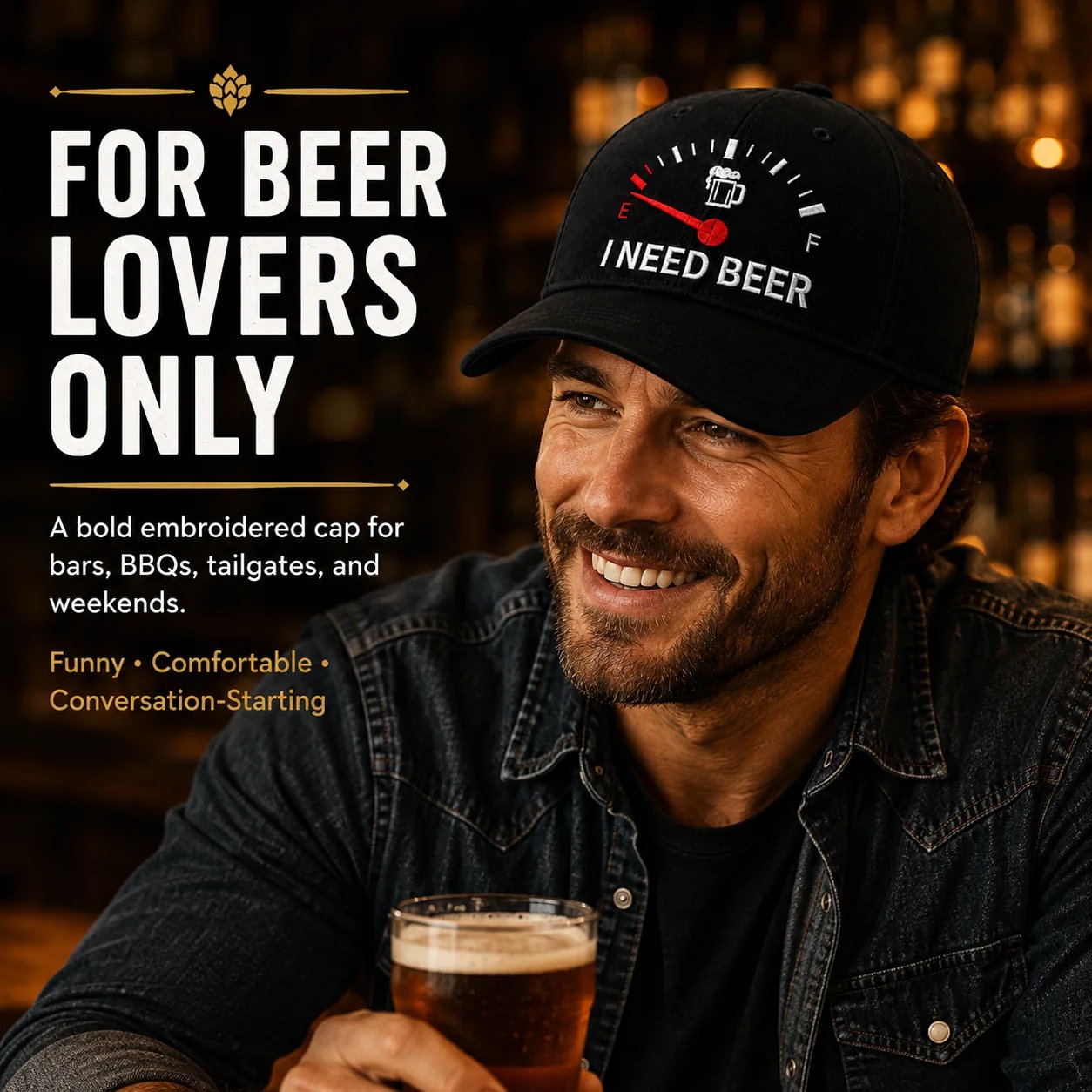 🍺 Baseballkappe mit Stickerei „I NEED BEER“ – Unisex-Gedenkkappe🧢 100 % Baumwolle