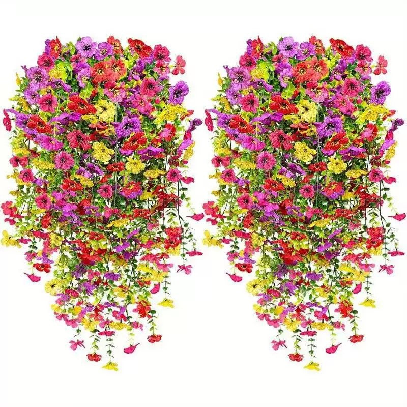 Kaskadenförmig angeordnete Gänseblümchen und Eukalyptusblüten für den Außenbereich – UV-beständig