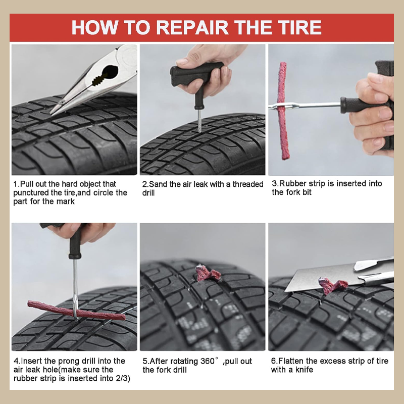 Auto-Notfall-Vakuum-Reifenreparaturwerkzeug 8-teiliges Set