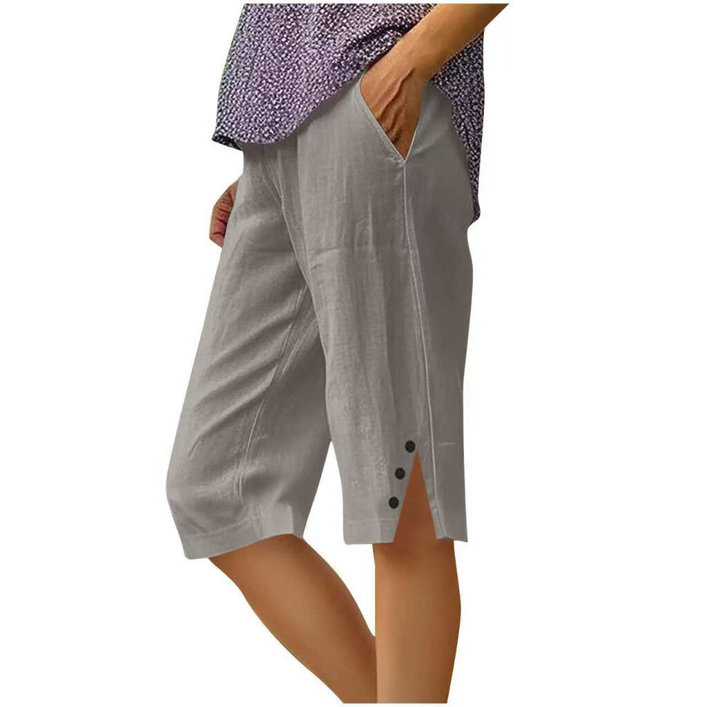 📢Nur für kurze Zeit: 50 % Rabatt👖Einfarbige Caprihose für Damen mit Taschen