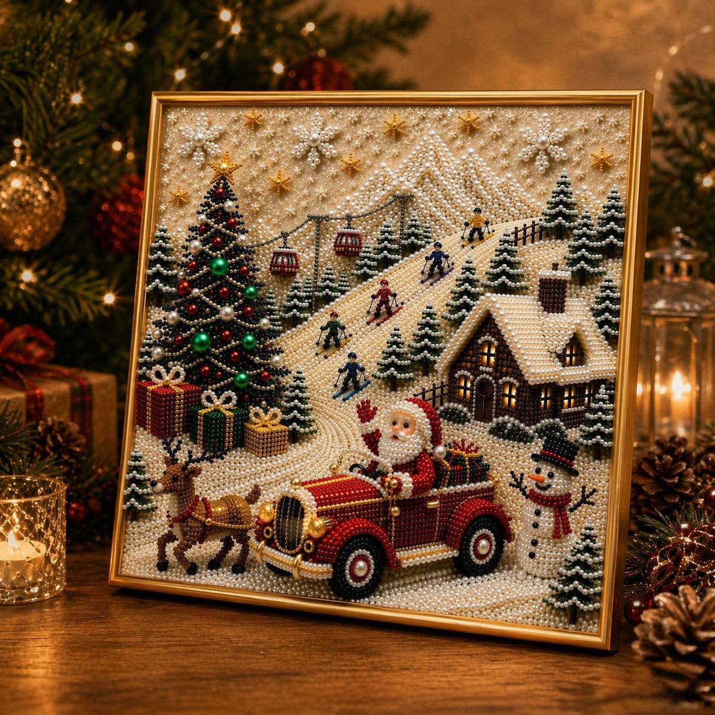 🎄🎅 Premium-3D-Weihnachtswandbild-Bastelset mit Perlen | Luxuriöse, beflockte Leinwand mit kratzfesten, lichtbeständigen Perlen – DIY-Weihnachtsdekoration ⛄️❄️