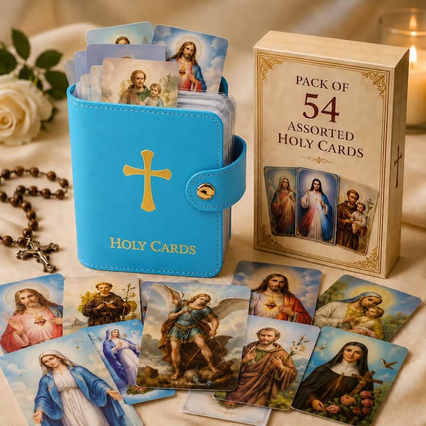 ✝️ Katholischer Heiligenkartenhalter aus echtem Leder – Organizer für Gebetskarten im Taschenformat mit Druckknopfverschluss