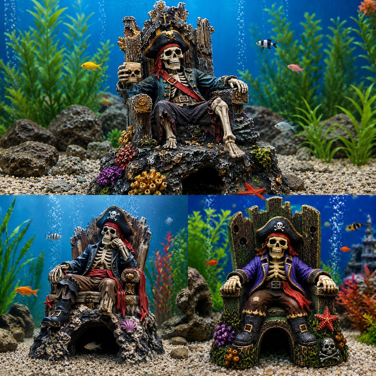 🌊☠️Unterwasser-Piraten-Skelett-Thron – Aquarium-Versteckhöhle als Dekoration