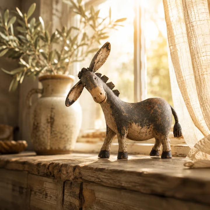 🐴 Rustikale Eselfigur ✨ Tischdekoration im Vintage-Look aus Kunstharz im Landhausstil mit Used-Optik
