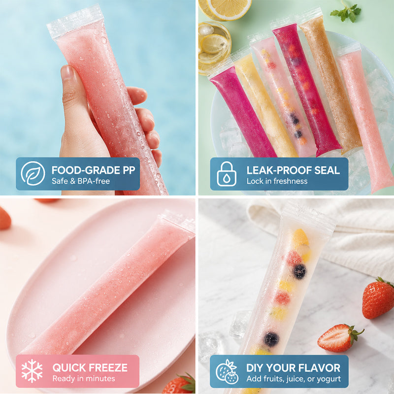 Einwegbeutel für Eis am Stiel – DIY-Formen für selbstgemachtes Eis am Stiel – Selbstverschließende Beutel in Lebensmittelqualität