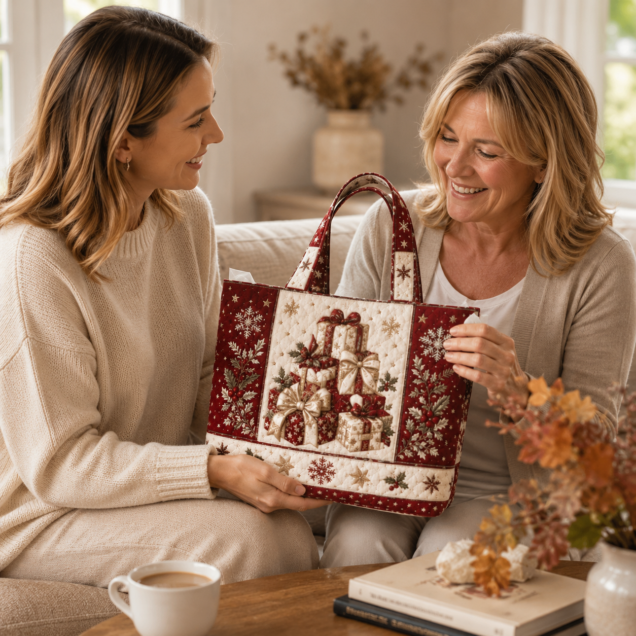Tragetasche mit Vintage-Weihnachtsmotiv „Santa“ | Festliche, wiederverwendbare Einkaufstasche