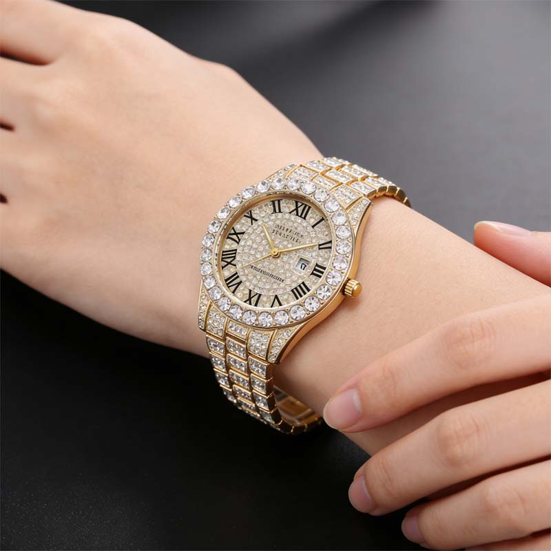 Damen-Quarzuhr Mit Strass-Stahlarmband