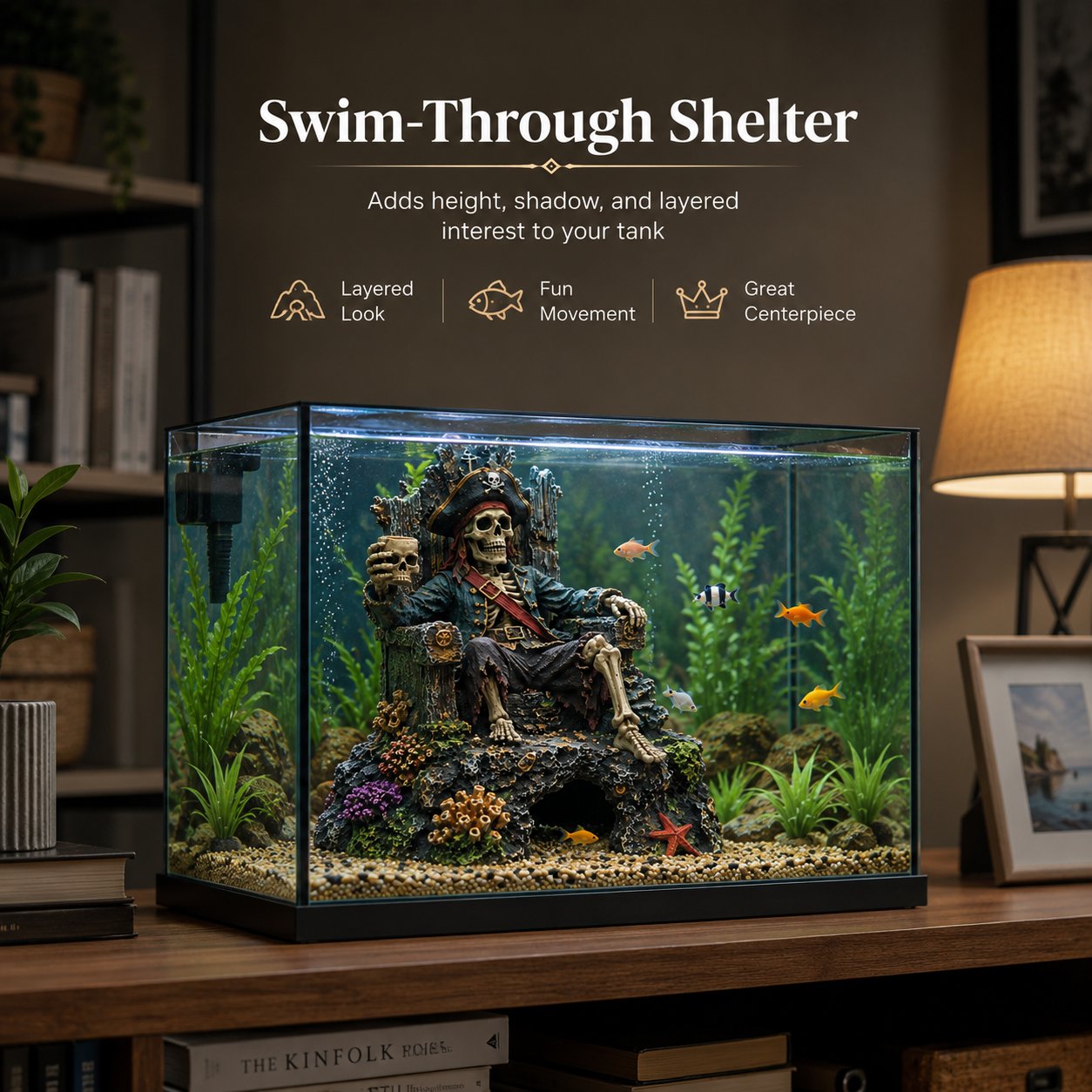 🌊☠️Unterwasser-Piraten-Skelett-Thron – Aquarium-Versteckhöhle als Dekoration