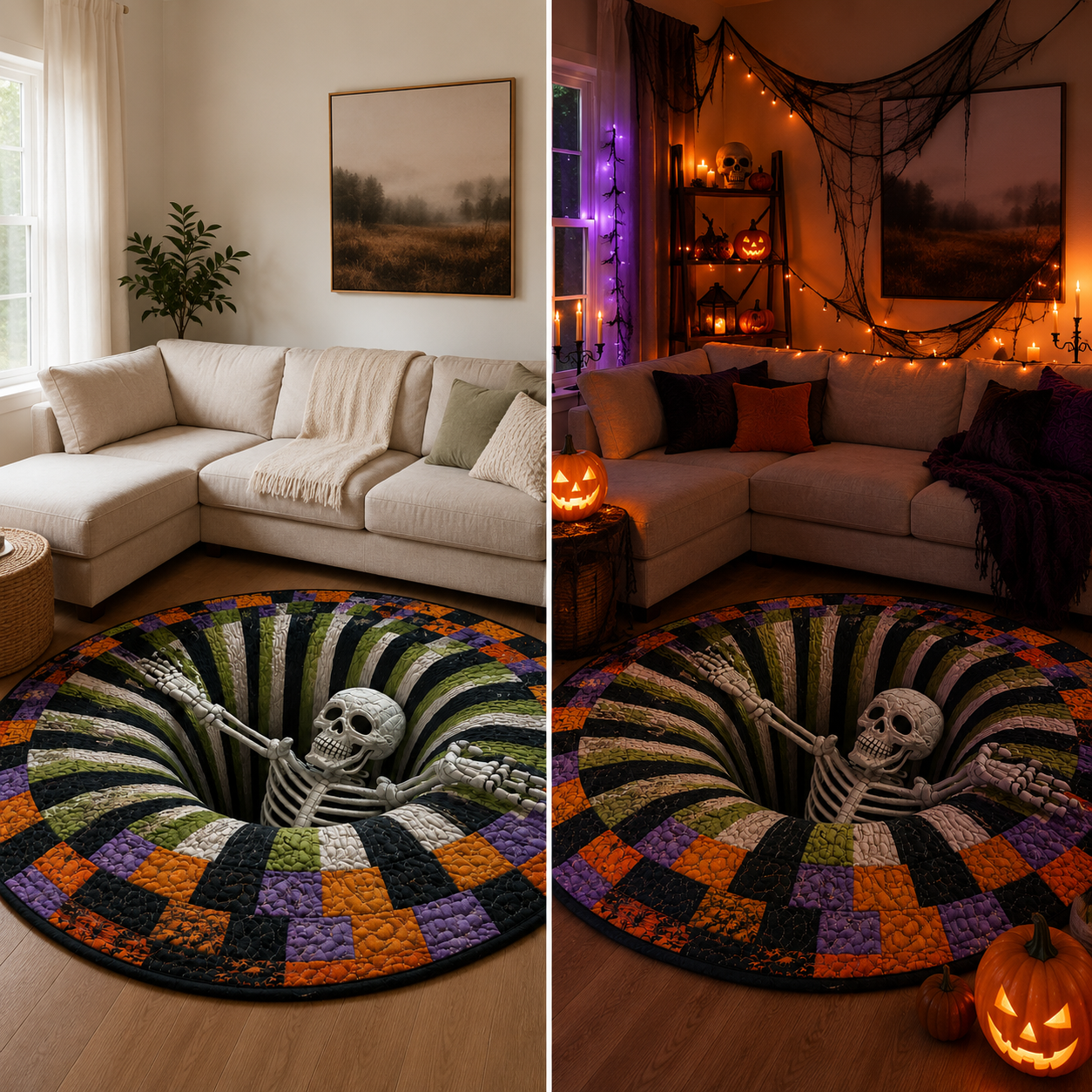 🎃3D-Skelett-Vortex-Steppte runde Halloween-Teppich