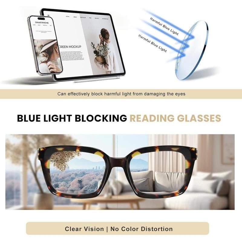 👓3er-Pack Schildpatt-Lesebrillen – Blaulichtfilternde, übergroße quadratische Lesebrillen