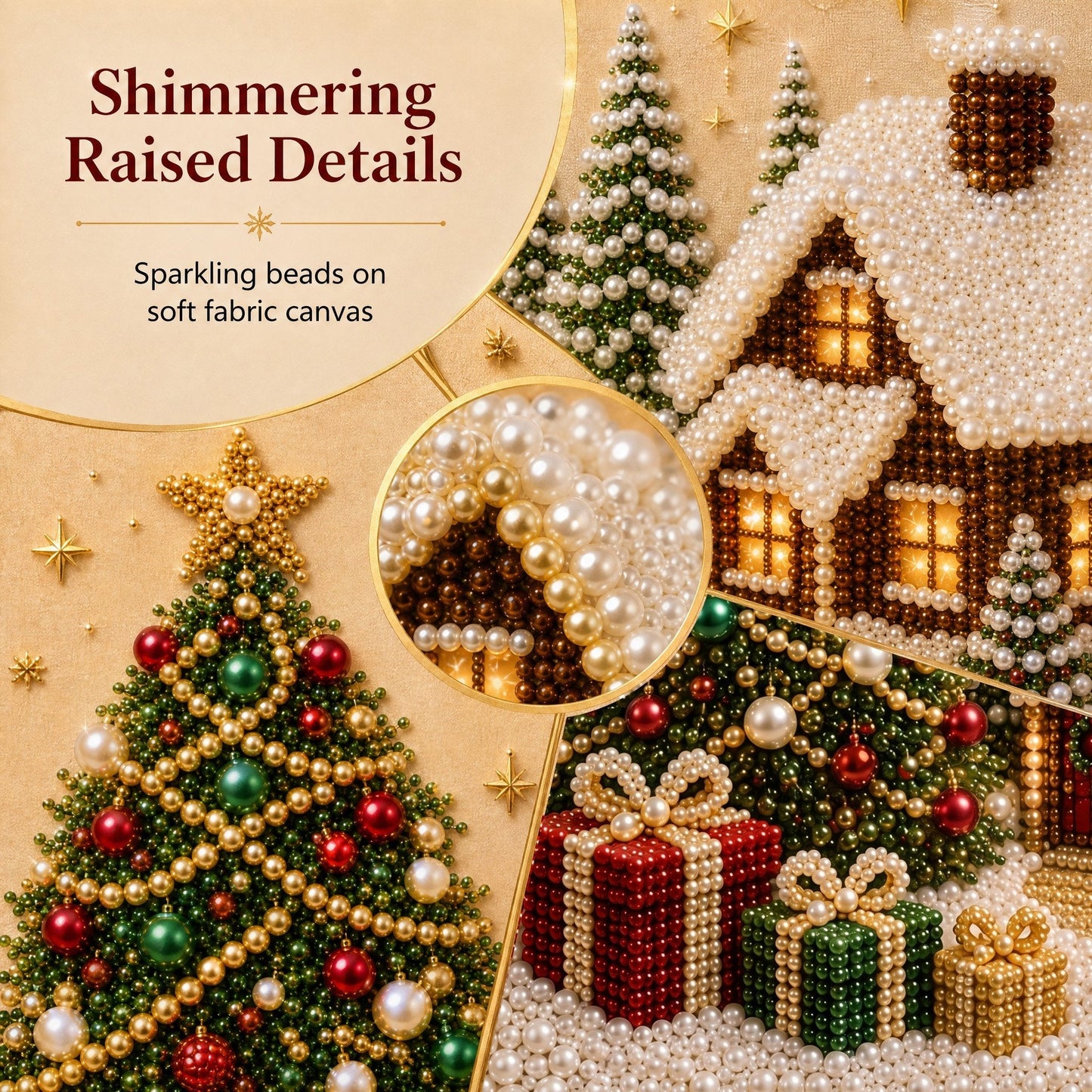 🎄🎅 Premium-3D-Weihnachtswandbild-Bastelset mit Perlen | Luxuriöse, beflockte Leinwand mit kratzfesten, lichtbeständigen Perlen – DIY-Weihnachtsdekoration ⛄️❄️