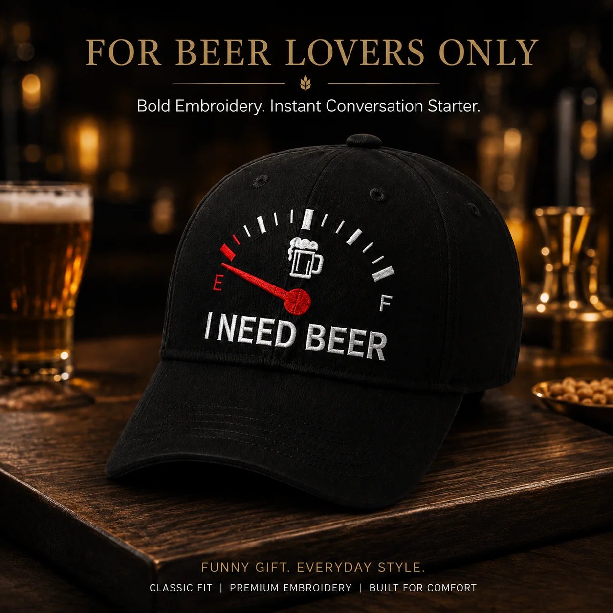 🍺 Baseballkappe mit Stickerei „I NEED BEER“ – Unisex-Gedenkkappe🧢 100 % Baumwolle