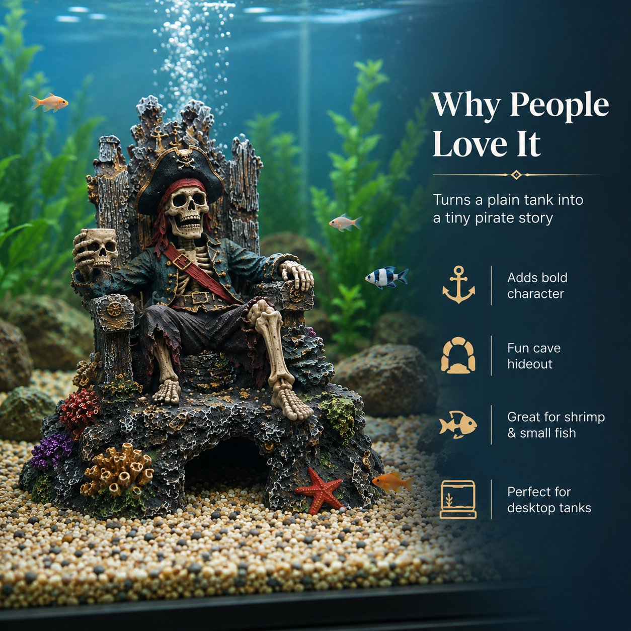 🌊☠️Unterwasser-Piraten-Skelett-Thron – Aquarium-Versteckhöhle als Dekoration