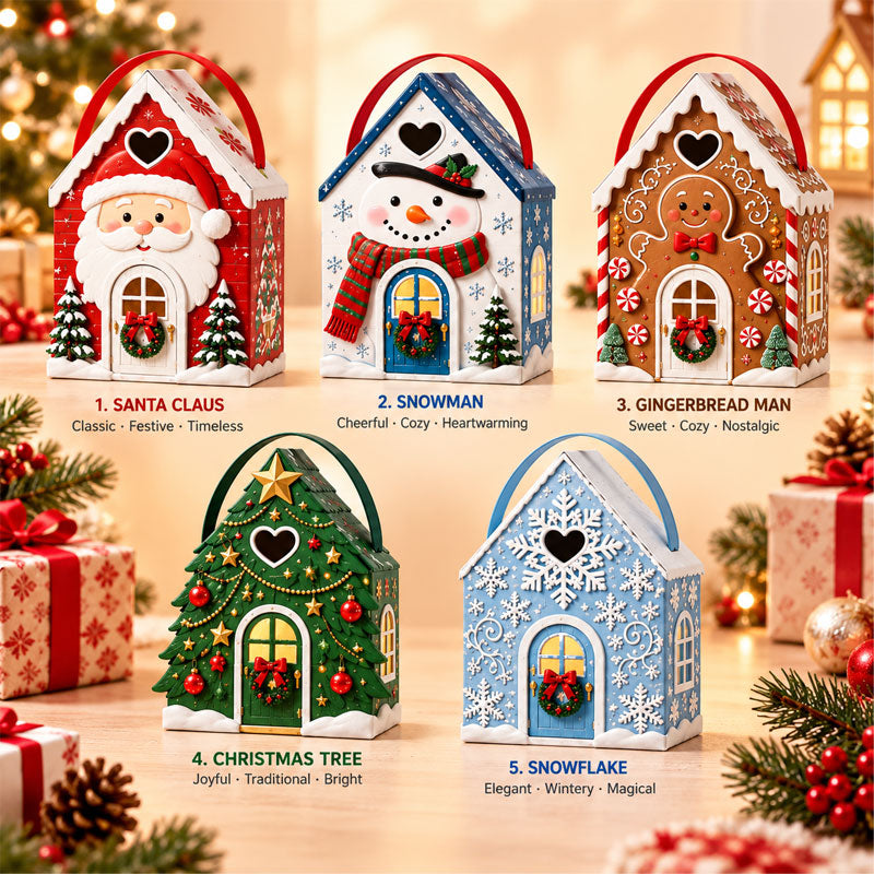 Geschenkbox „Christmas Cottage“ mit Griff – 3D-Geschenkverpackung für Weihnachtssüßigkeiten und Plätzchen