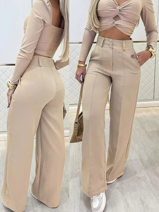 💃LETZTER TAG 50 % RABATT!!✨Elegantes Set aus bauchfreiem Top und Hose mit weitem Bein für Damen