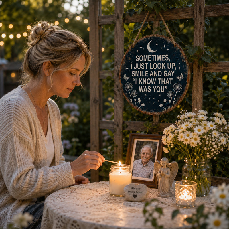 Hängeschild für den Gedenkgarten – „Ich weiß, dass du es warst“ – Gedenkdekoration🌙🏡