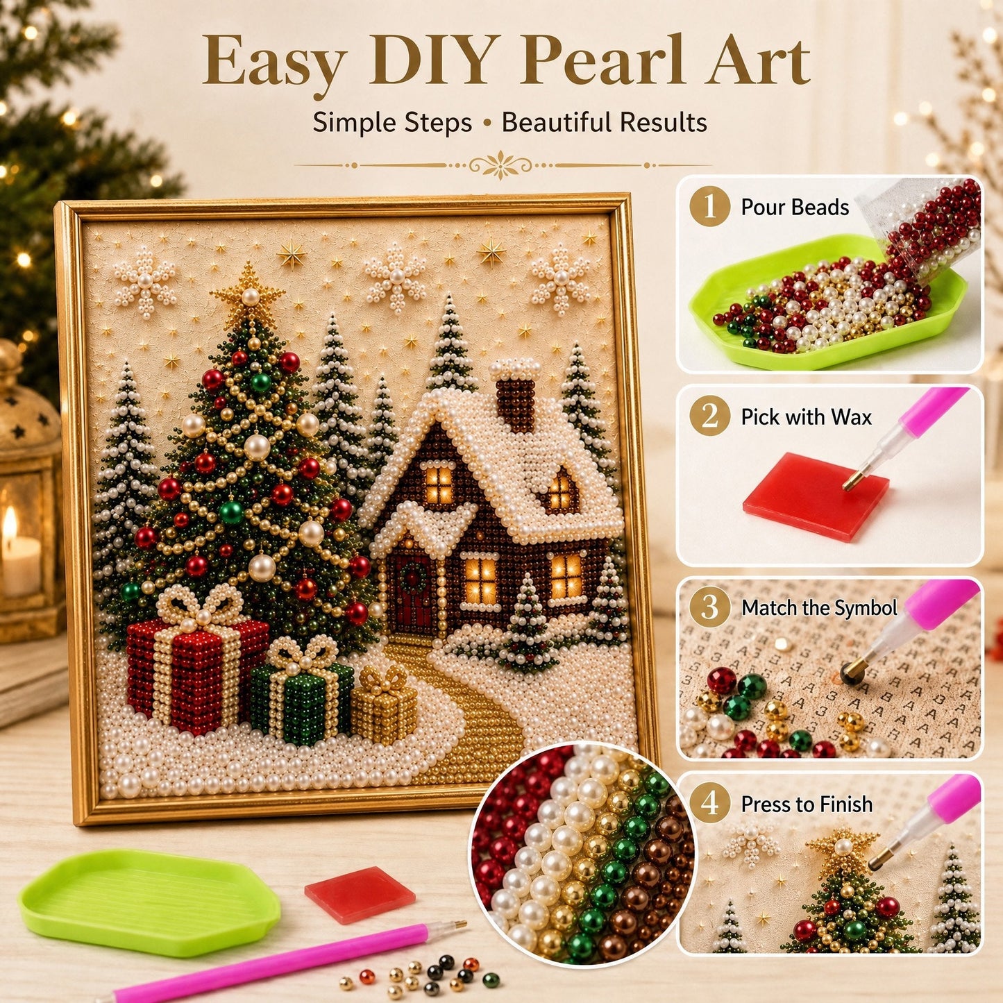 🎄🎅 Premium-3D-Weihnachtswandbild-Bastelset mit Perlen | Luxuriöse, beflockte Leinwand mit kratzfesten, lichtbeständigen Perlen – DIY-Weihnachtsdekoration ⛄️❄️