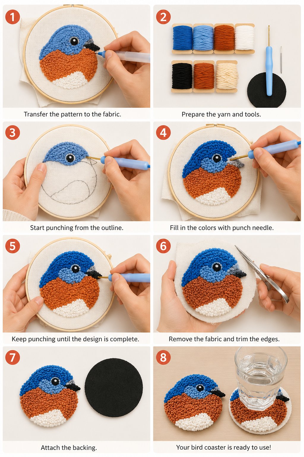 🧵Anfängerfreundlich🐦DIY-Set für Vogel-Untersetzer mit Punch-Needle-Technik