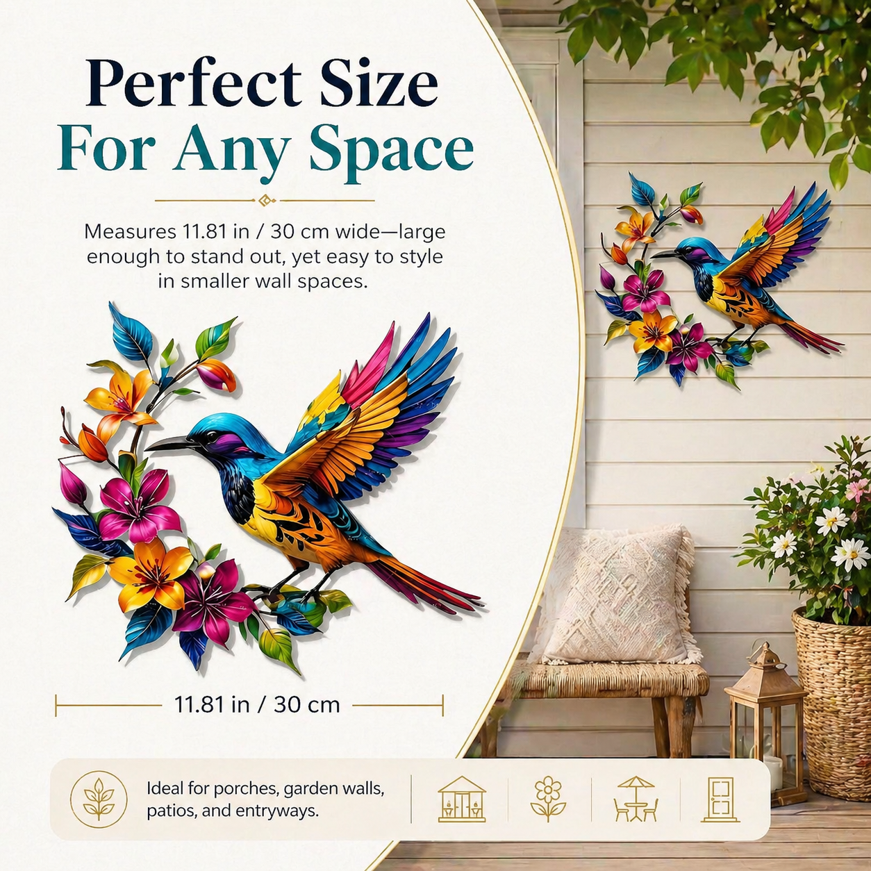 Wandbild „Kolibri in voller Blüte“ aus Metall