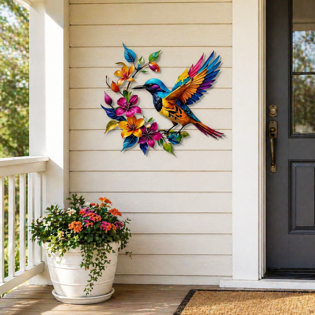 Wandbild „Kolibri in voller Blüte“ aus Metall