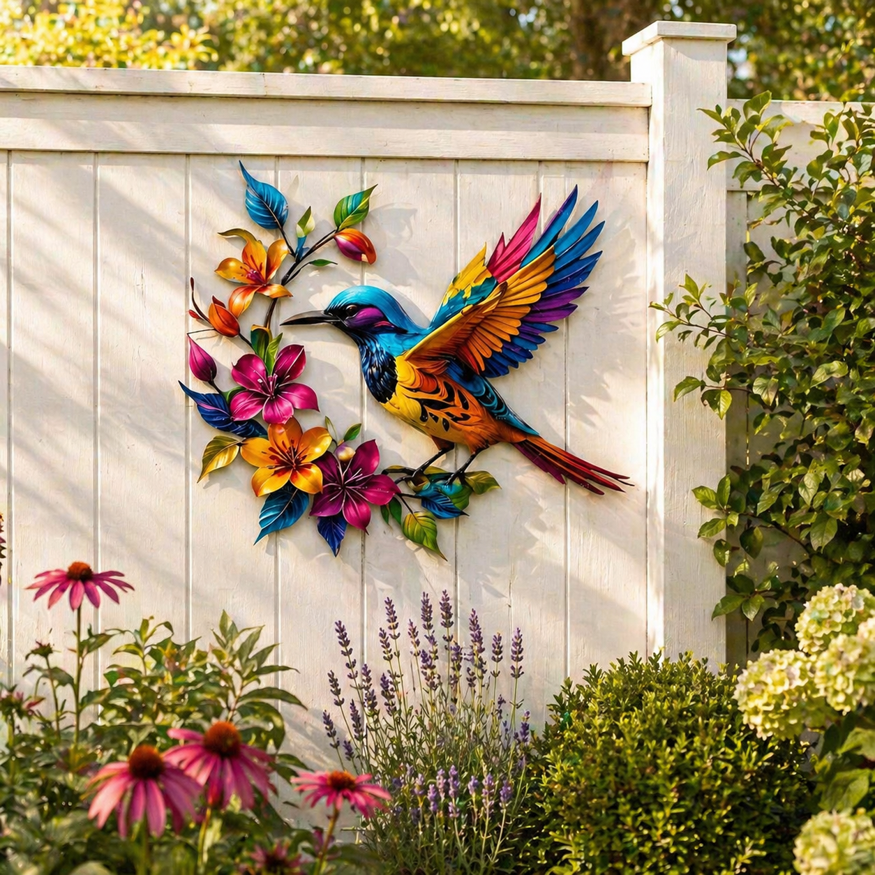 Wandbild „Kolibri in voller Blüte“ aus Metall