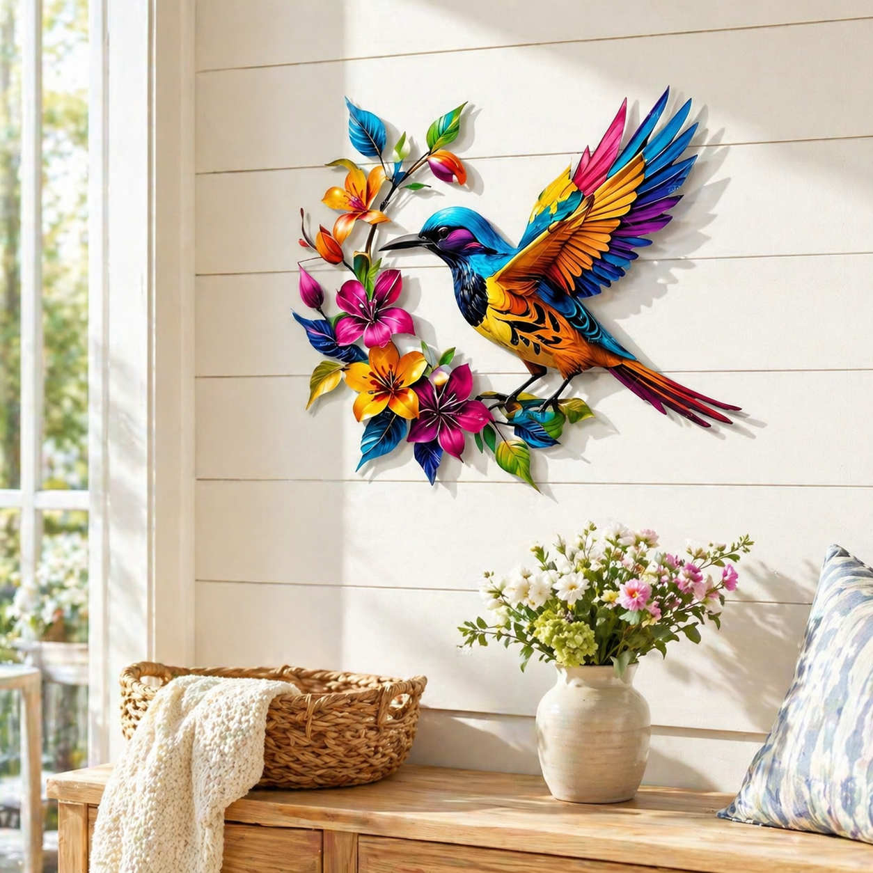 Wandbild „Kolibri in voller Blüte“ aus Metall