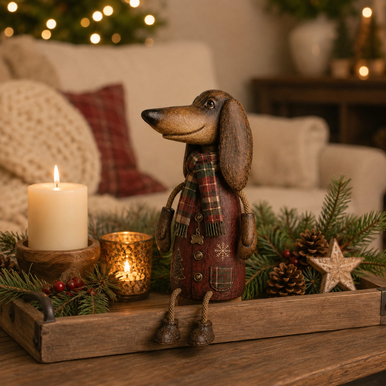 🏡Vintage-Weihnachts-Dackel als Regalfigur