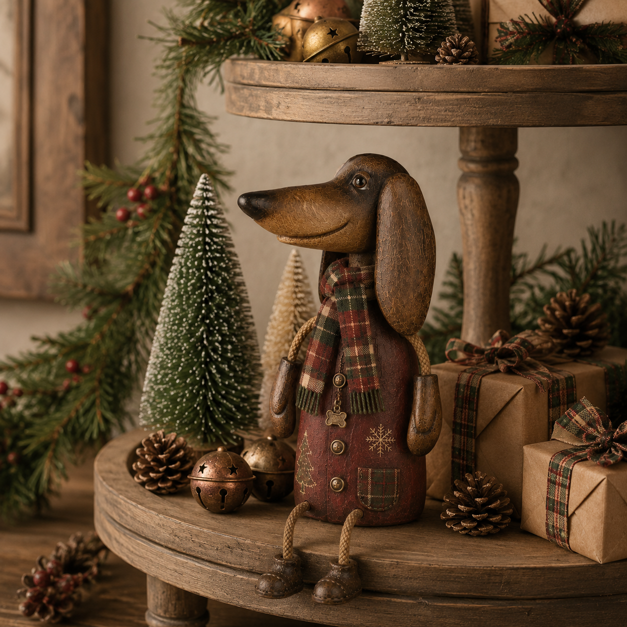 🏡Vintage-Weihnachts-Dackel als Regalfigur