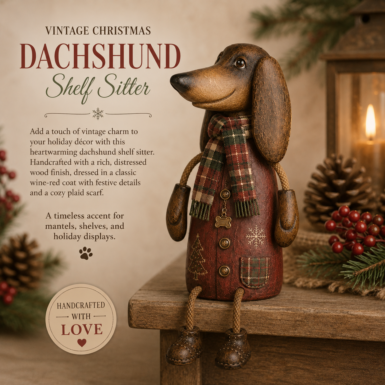 🏡Vintage-Weihnachts-Dackel als Regalfigur