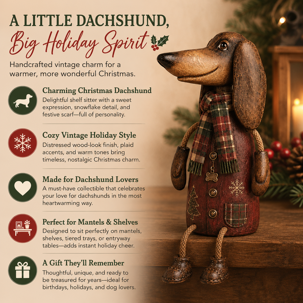 🏡Vintage-Weihnachts-Dackel als Regalfigur