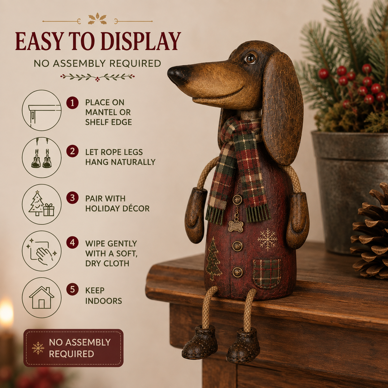 🏡Vintage-Weihnachts-Dackel als Regalfigur