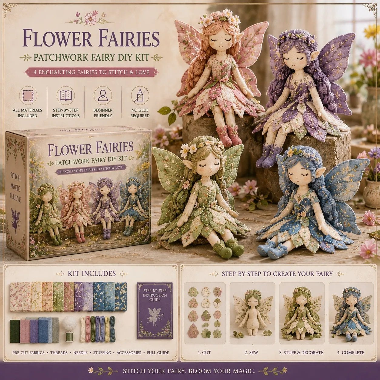 🔥LETZTER TAG 50 % RABATT – 🧵Fairy Patchwork DIY-Kollektion
