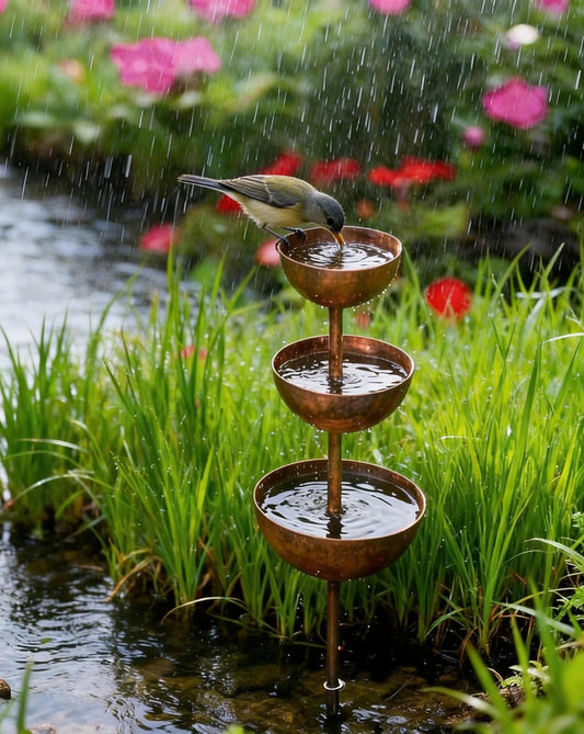 🌧️ Regensammler – Pflanzenstütze🐦 Gartenornament aus Metall