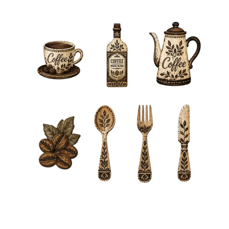 ☕ 7-teiliges Wanddekor-Set aus Holz zum Thema Kaffee für die Küche – Wandkunst im Vintage-Farmhouse-Stil zum Thema Kaffee