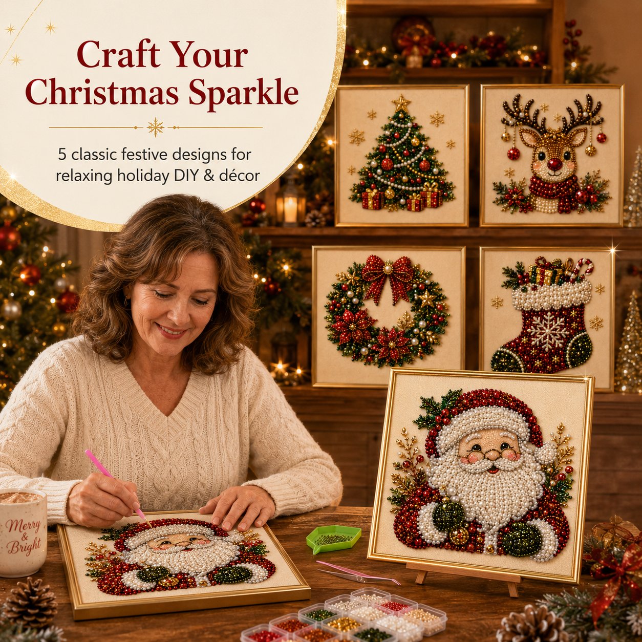 🧘Entspannend & für Anfänger geeignet – 🎨💎DIY-Weihnachts-Perlen-Diamantmalerei-Set