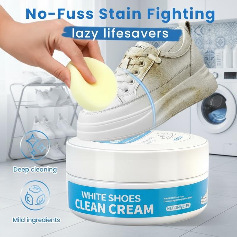 No-Wash Schuh- und Lederreinigercreme – Fleckenentferner mit Schwamm, geeignet für Turnschuhe, Leder und Autoinnenräume