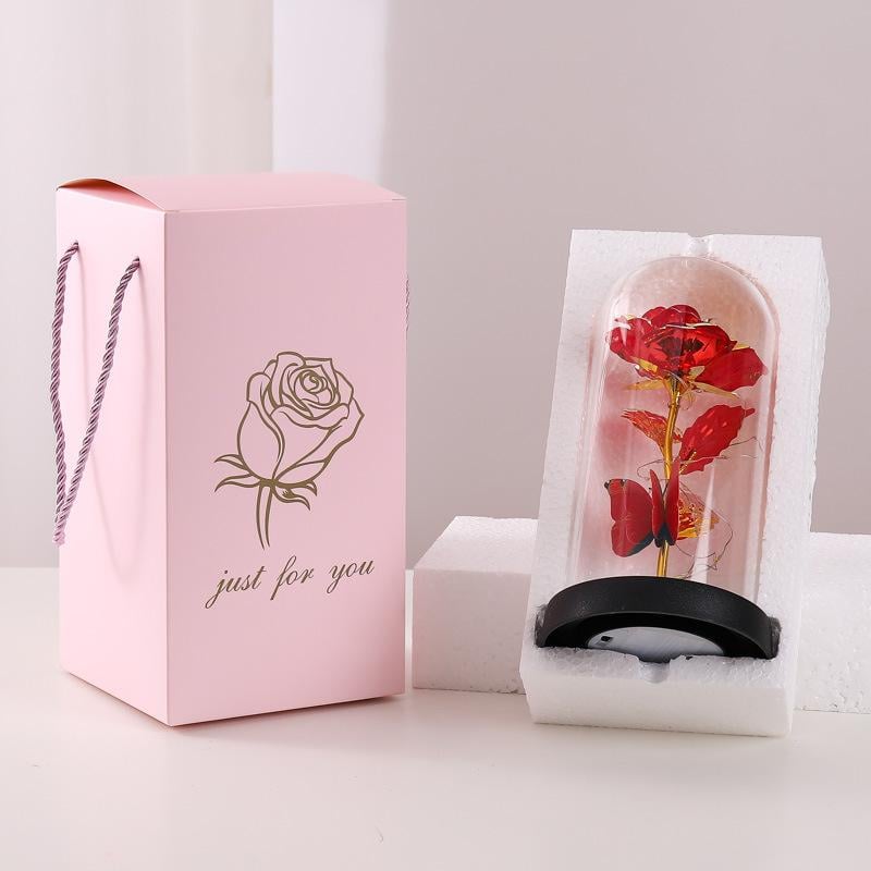 🔥Letzter Tag 50 % Rabatt – 🌹Ewige Schmetterlingsrose in Glasglocke mit LED-Beleuchtung✨