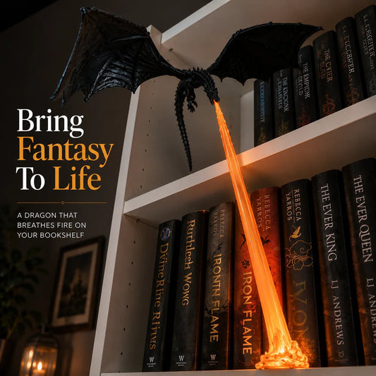 🐉 Feuer speiende Drachen-Regaldekoration-Lampe + LED-Flammenbeleuchtungsset