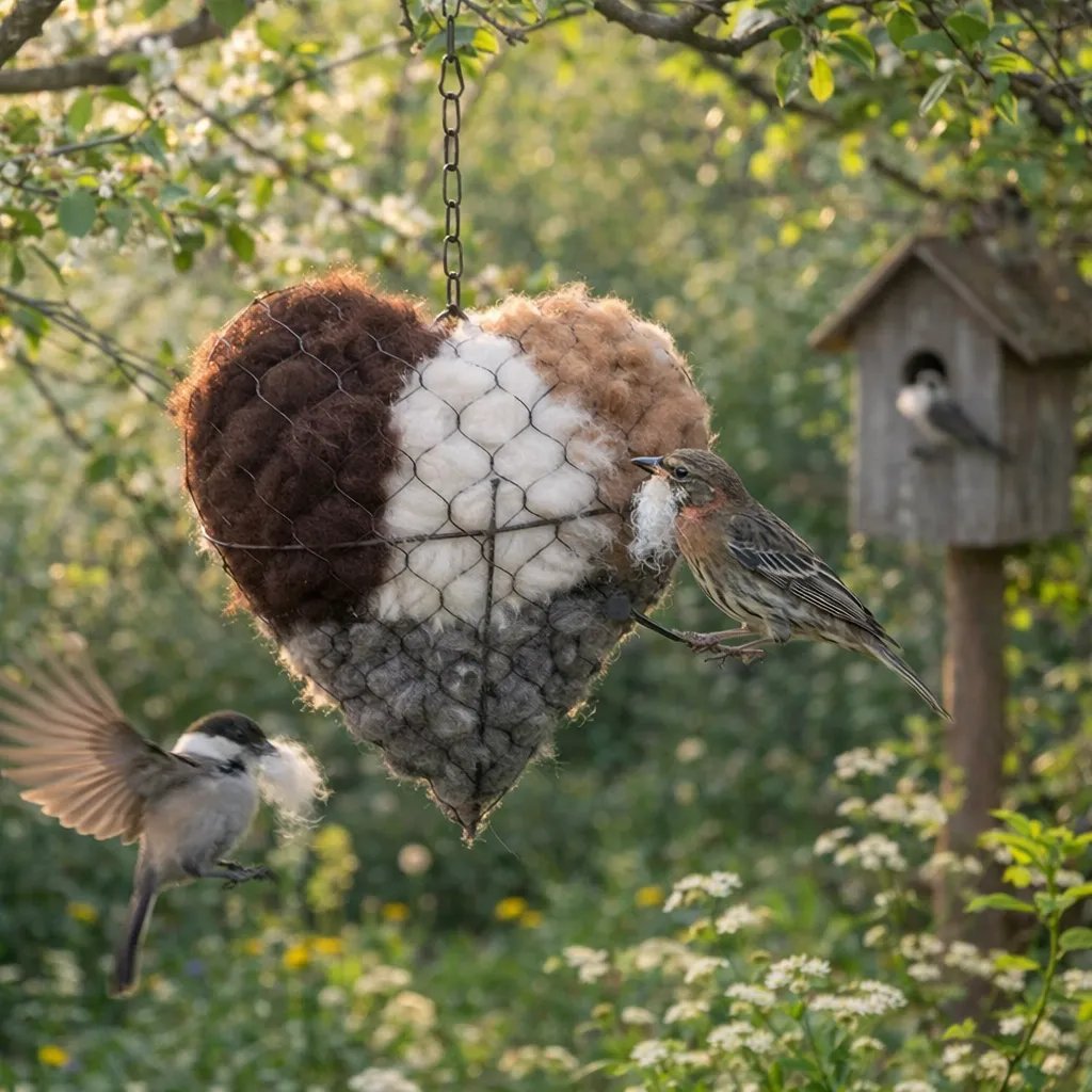 🕊️ Handgefertigtes Vogelnest aus Alpakawolle in Herzform